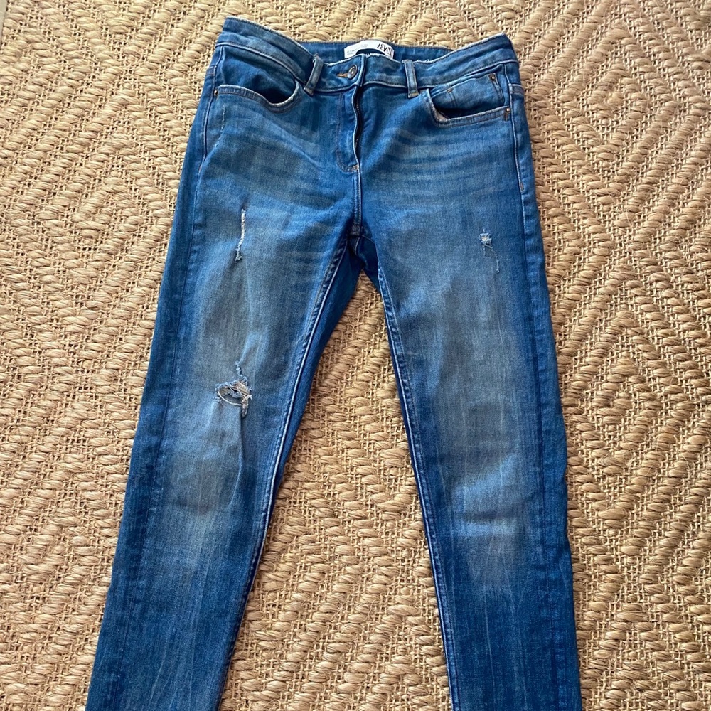 Zara stretch deconstructed stepped hem jean -6